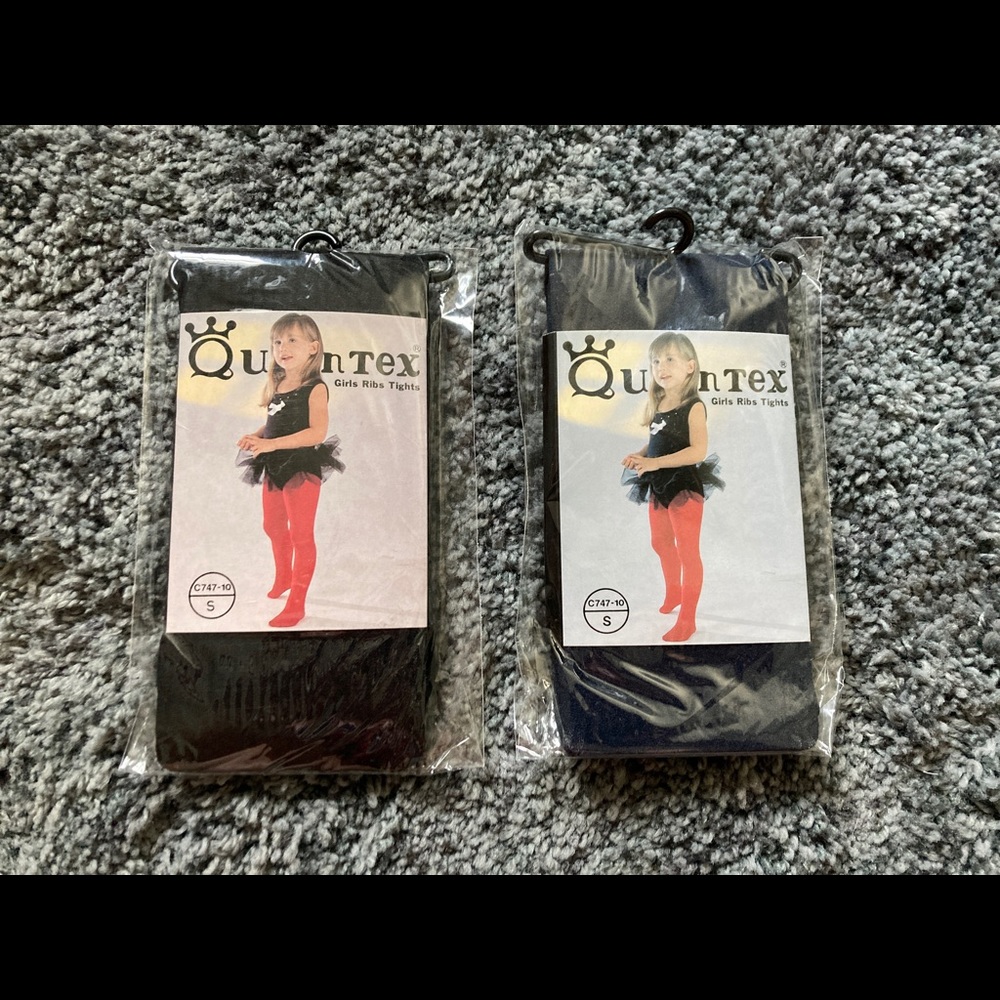 Girls Ribbed Tights, Size Small - Black, Navy